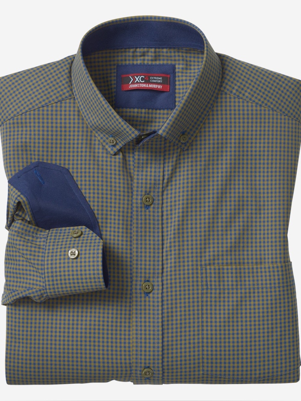 Johnston and Murphy Extreme Comfort (XC) Button Down Shirt. Green/Blue.